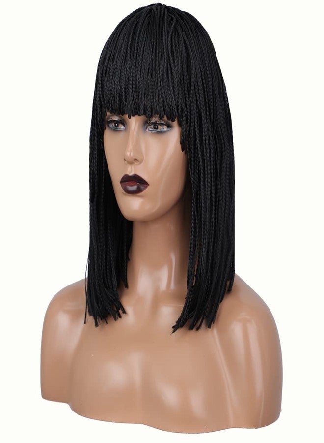 FCHW-wig Braided Wigs For Black Women Synthetic Short Bob Black Box Braided Wig With Bangs Small Box Braided Wigs African American Bob Braid Wigs for Black Women 12inch Black (BZ7790) - Image 2