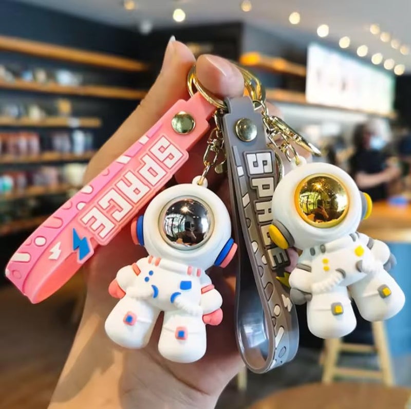 AEROSTARK Cartoon Characters Keychain for Girls Boys, Cute Silicon Keychains Accessories Keyring Key Purse Backpack Car Charms for Kids Gifts (Astro Grey & Pink Combo) - Image 4