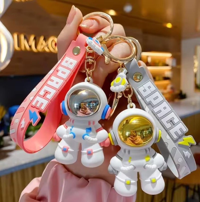 AEROSTARK Cartoon Characters Keychain for Girls Boys, Cute Silicon Keychains Accessories Keyring Key Purse Backpack Car Charms for Kids Gifts (Astro Grey & Pink Combo) - Image 2