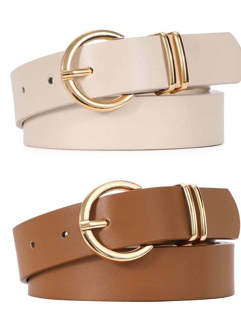 KASTWAVE Women’s Leather Belts for Jeans Dresses Fashion Gold Buckle Ladies Waist Belt,2 Pack  - Image 1