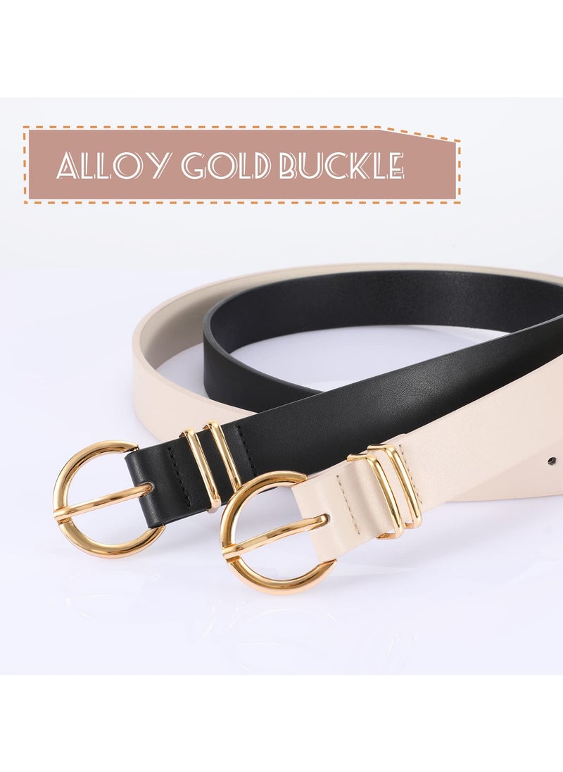 KASTWAVE Women’s Leather Belts for Jeans Dresses Fashion Gold Buckle Ladies Waist Belt,2 Pack  - Image 3