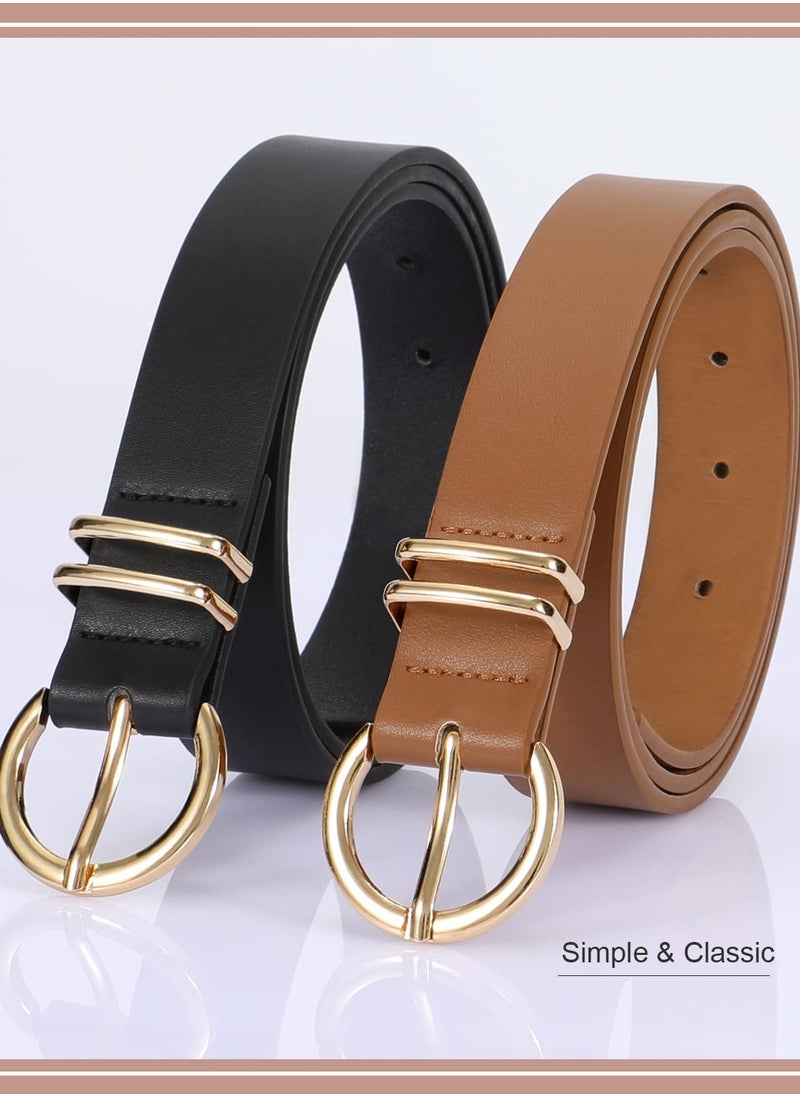 KASTWAVE Women’s Leather Belts for Jeans Dresses Fashion Gold Buckle Ladies Waist Belt,2 Pack  - Image 2