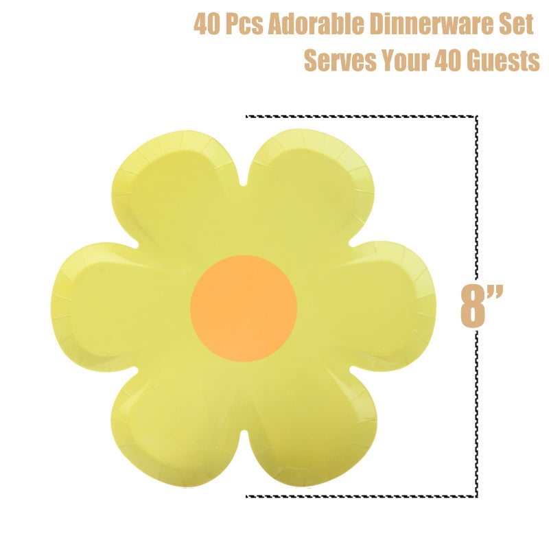 GGBOY 40PCS Daisy Plates Flower Paper Plates  8"" Daisy Paper Plates Flower Plates Disposable  Groovy Plates Spring Daisy Party Paper Plates Cute Flower Shaped Paper Plates Daisy Party Supplies - Image 4