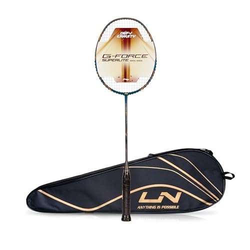 Li-Ning G-Force 5800 Superlite Strung Badminton Racquet with Free Head Cover| 78 Grams (Navy/Grey/Gold) - Image 1