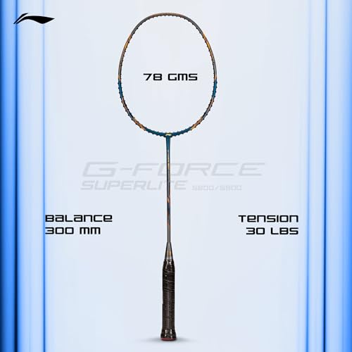 Li-Ning G-Force 5800 Superlite Strung Badminton Racquet with Free Head Cover| 78 Grams (Navy/Grey/Gold) - Image 5