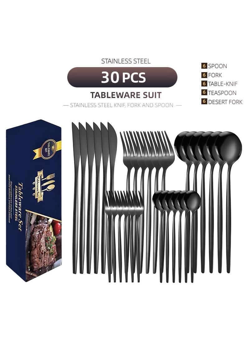 general 30-Piece Knife Fork Spoon Full Set Black - Image 1