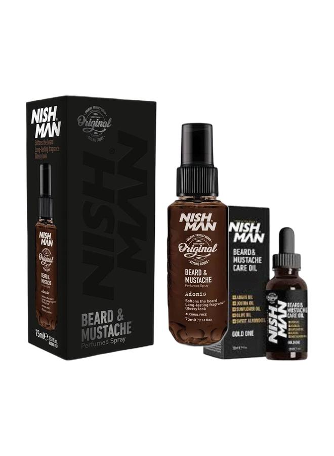 NISHMAN Beard & Mustache Care Bundle – Adonis Alcohol-Free Beard Perfume & Beard Care Oil 30 ml - Image 1