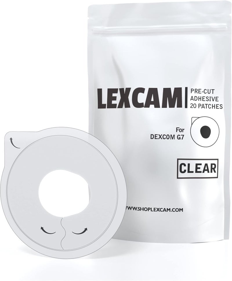 Lexcam Adhesive Patches Pre-Cut for Dexcom G7 & Stelo - Pack of 20 Waterproof Transparent Overpatches - Image 1