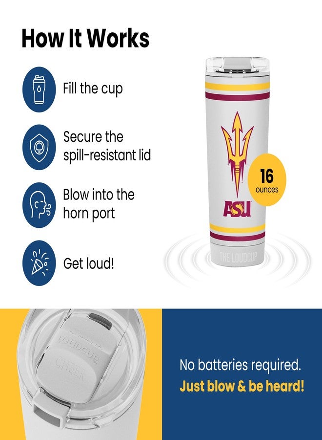 Loud Cup The LoudCup Blow Horn Tumbler, Cheer & Sip 2-in-1 Reusable Water Bottle with Built-In Horn for Sports Games, Tailgates, Parties & Events, BPA-Free, 16 oz, Arizona State University - Image 3