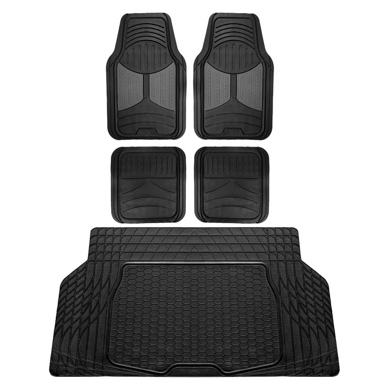 FH Group Monster Eye Full Set Rubber Floor Mats w. Trimmable Vinyl Trunk Liner/Cargo Mat Black- Fit Most Car, Truck, SUV, or Van (Black) F11313- F16403 - Image 1
