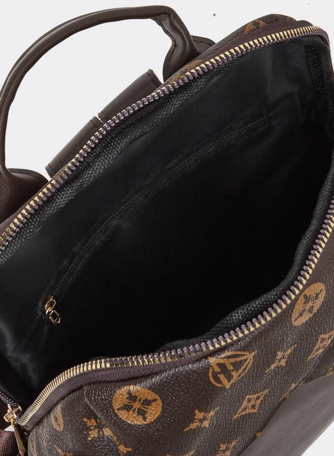 Styli Styli Monogram Print Backpack with Zip Pocket