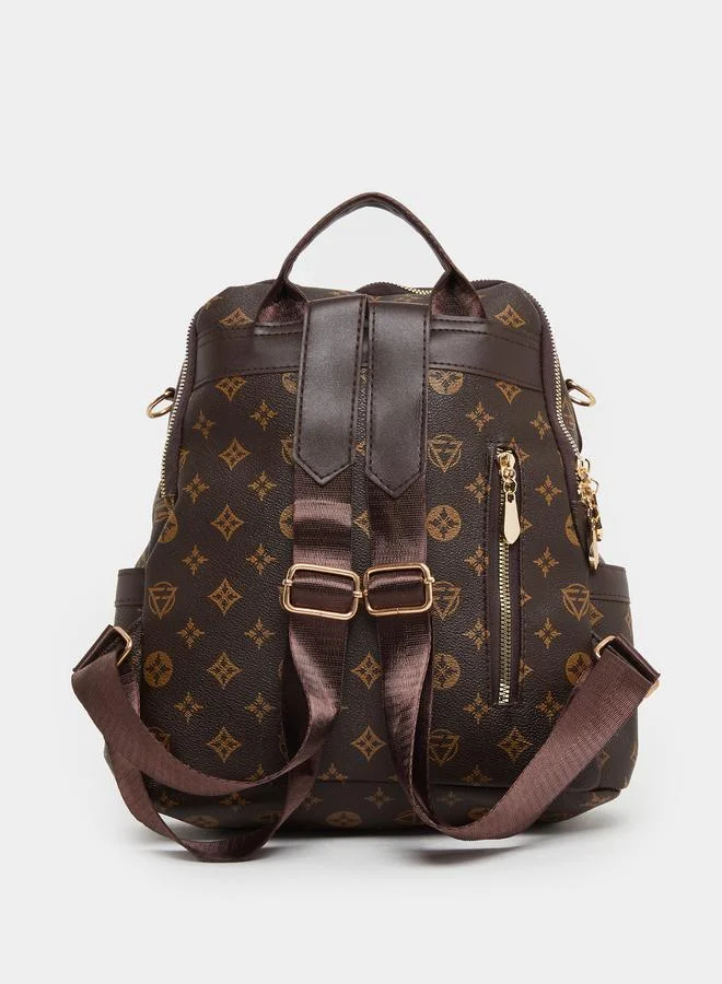 Styli Styli Monogram Print Backpack with Zip Pocket