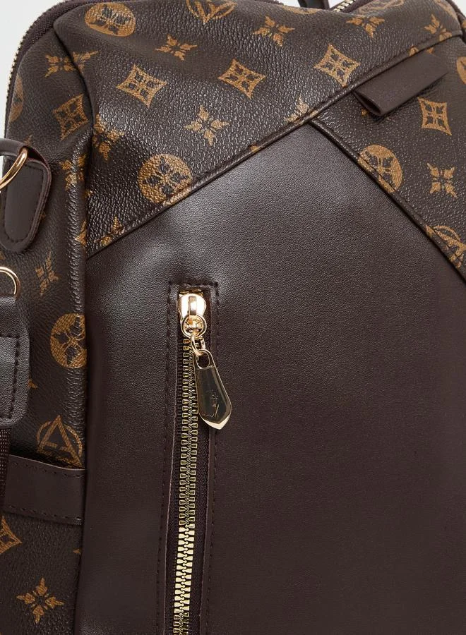 Styli Styli Monogram Print Backpack with Zip Pocket