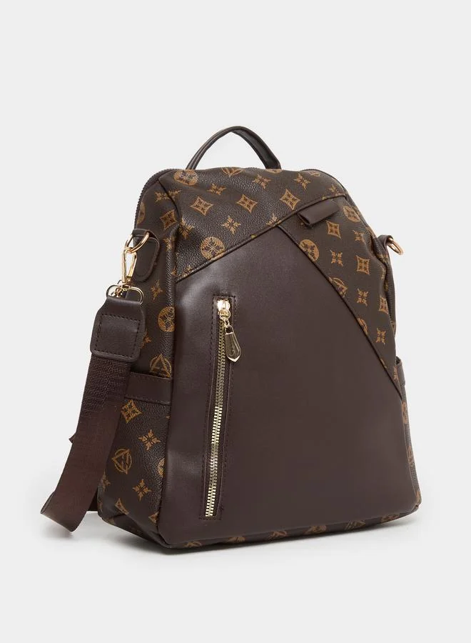 Styli Styli Monogram Print Backpack with Zip Pocket
