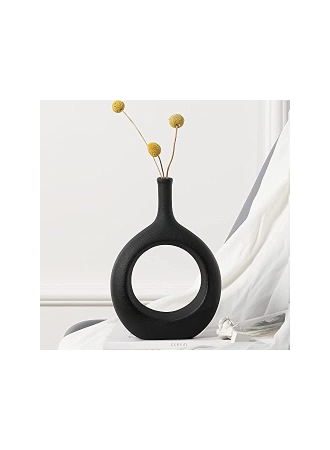 The Bros Ceramic Flower Vase, Hollow Oval Vase for Home Décor Office Decoration, Modern Geometric Vases Figurines Ornament for Living Room Bedroom Dining Table (Short (23.5cm), Black) - Image 3