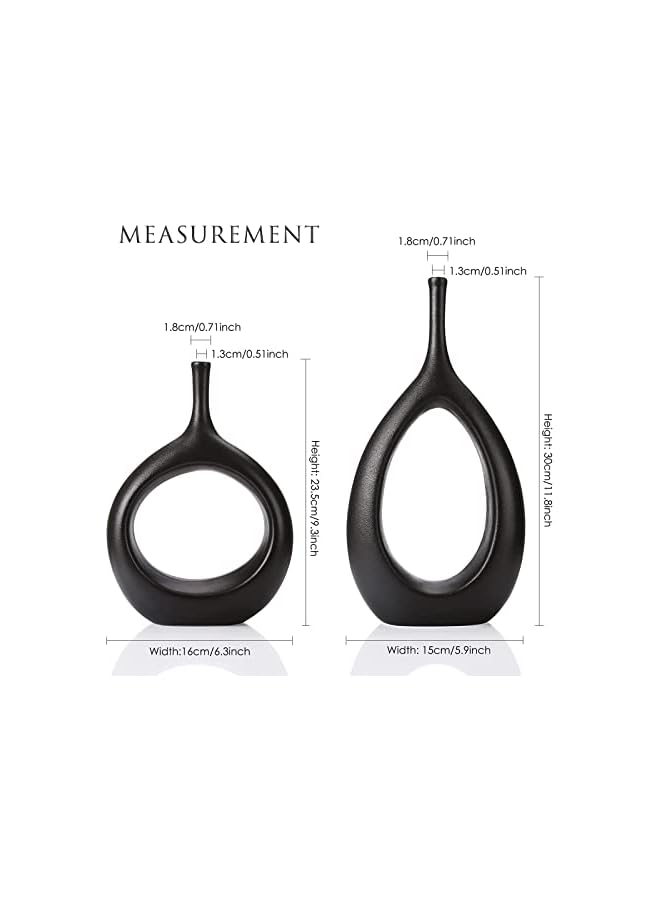 The Bros Ceramic Flower Vase, Hollow Oval Vase for Home Décor Office Decoration, Modern Geometric Vases Figurines Ornament for Living Room Bedroom Dining Table (Short (23.5cm), Black) - Image 4