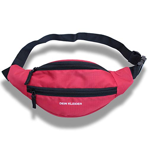 Dein Kleider Waist Pack Travel Handy Hiking Zip Pouch Document Money Phone Belt Sport Bag Bum Bag for Men and Women Nylon (Red) - Image 2