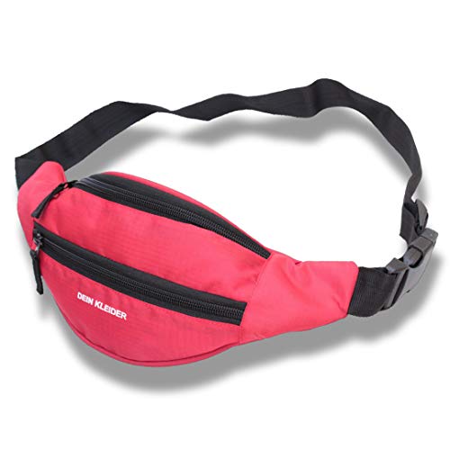 Dein Kleider Waist Pack Travel Handy Hiking Zip Pouch Document Money Phone Belt Sport Bag Bum Bag for Men and Women Nylon (Red) - Image 1