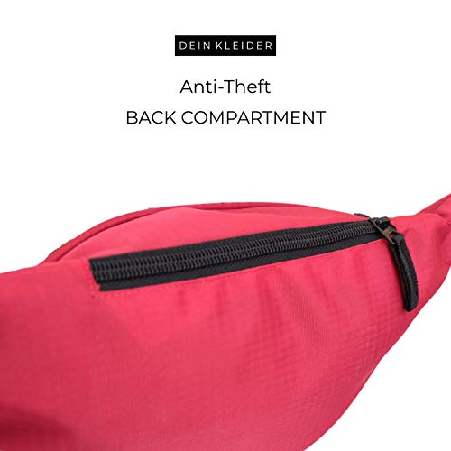 Dein Kleider Waist Pack Travel Handy Hiking Zip Pouch Document Money Phone Belt Sport Bag Bum Bag for Men and Women Nylon (Red) - Image 5