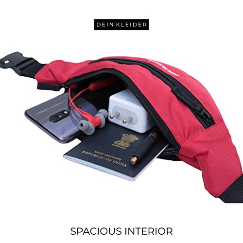 Dein Kleider Waist Pack Travel Handy Hiking Zip Pouch Document Money Phone Belt Sport Bag Bum Bag for Men and Women Nylon (Red) - Image 4