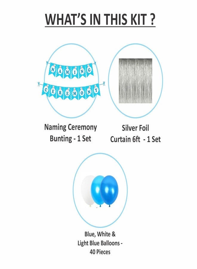 Untumble Cradle Ceremony/Naming Ceremony Decoration Items For Baby Boy With Foil Curtains, Banner And Balloons (Pack Of 42 Pcs) - Image 2