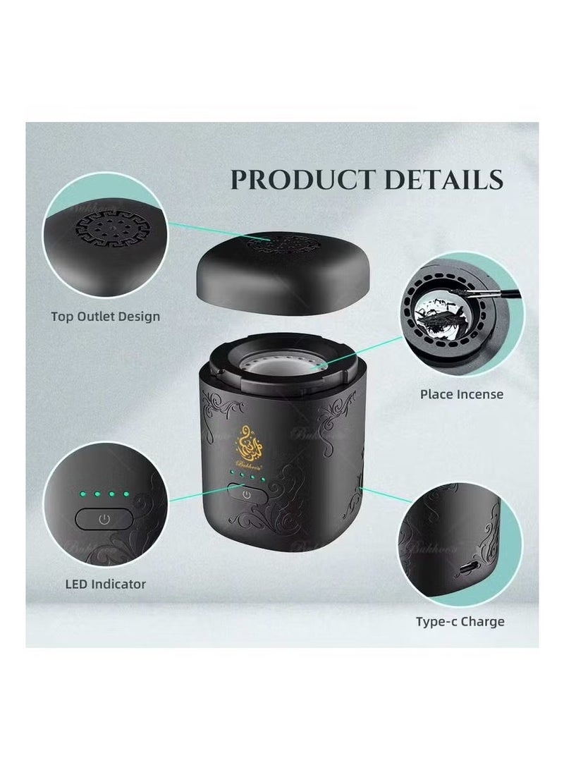 بخون مبخرة بُخُون الإلكترونية العربية الصغيرة | مبخرة عود وبخور مع مؤشر بطارية - Image 3