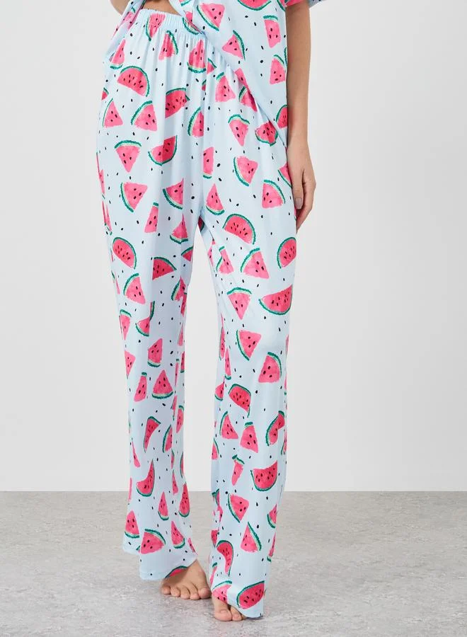 Take Two Take Two Watermelon Print Short Sleeve Shirt and Pyjama Set