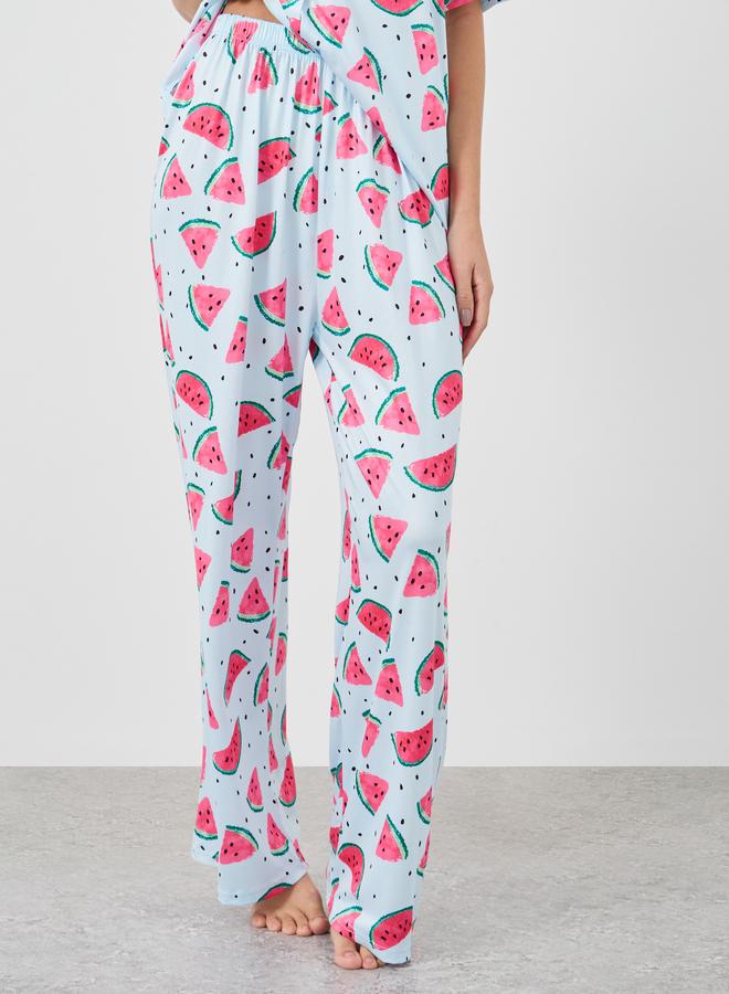 Styli Watermelon Print Short Sleeve Shirt and Pyjama Set - Image 5