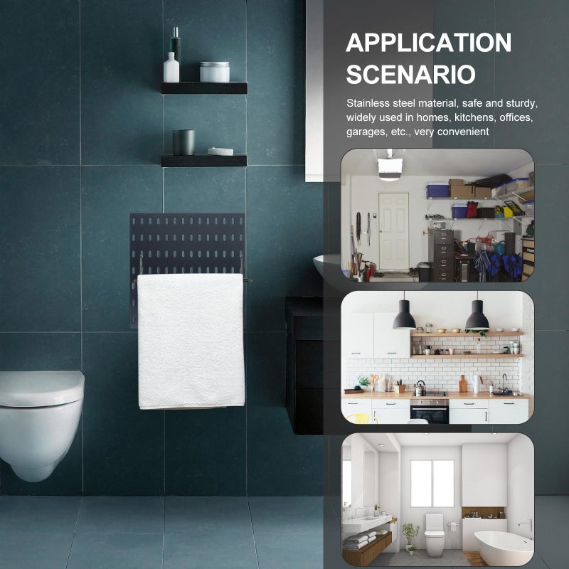 Black Metal Pegboard Paper Towel Holder Rack With Hooks For Kitchen Workshop Organization - Image 4