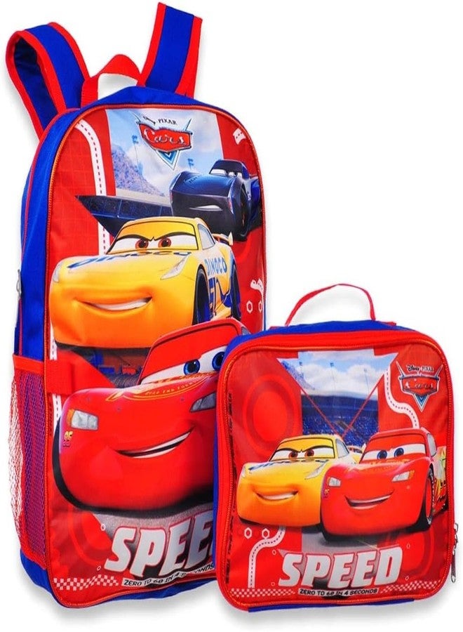 Ruz Disney Cars Kid's 16 Inch Backpack With Removable Lunch Box Set Lightning Mcqueen School, Large - Image 1