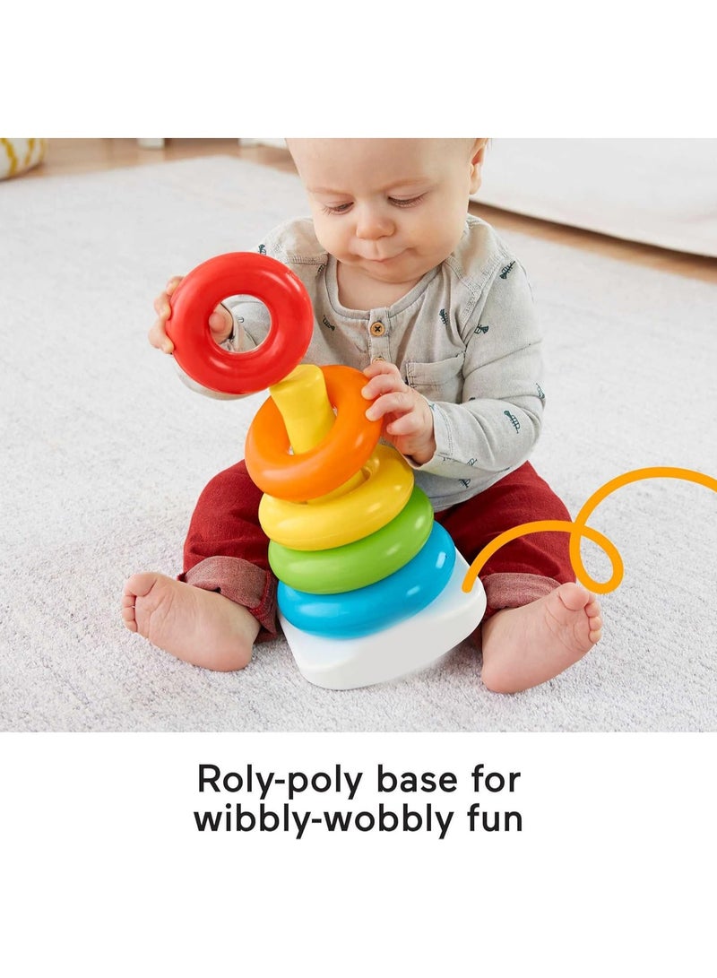 general Baby Stacking Toy Rock a Stack Roly-Poly Base with 5 Colorful Rings for Ages over 6 Months - Image 1