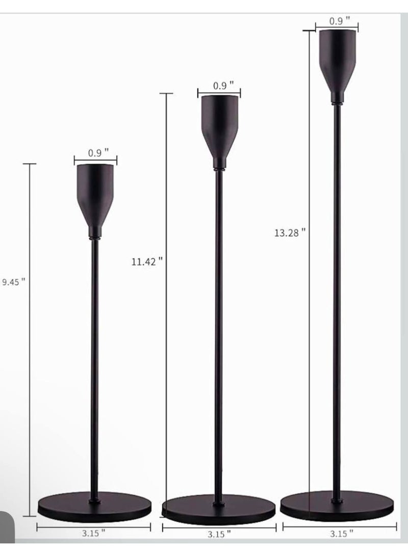 ناما حوامل شموع اسود بتصميم مزخرف وأنيق تناسب الشموع المدببة والشموع السميكة بحجم 1.9 سم وشموع ليد لحفلات الزفاف والعشاء والمناسبات الخاصة مجموعة من 3 قطع (حامل شموع معدني) - Image 5