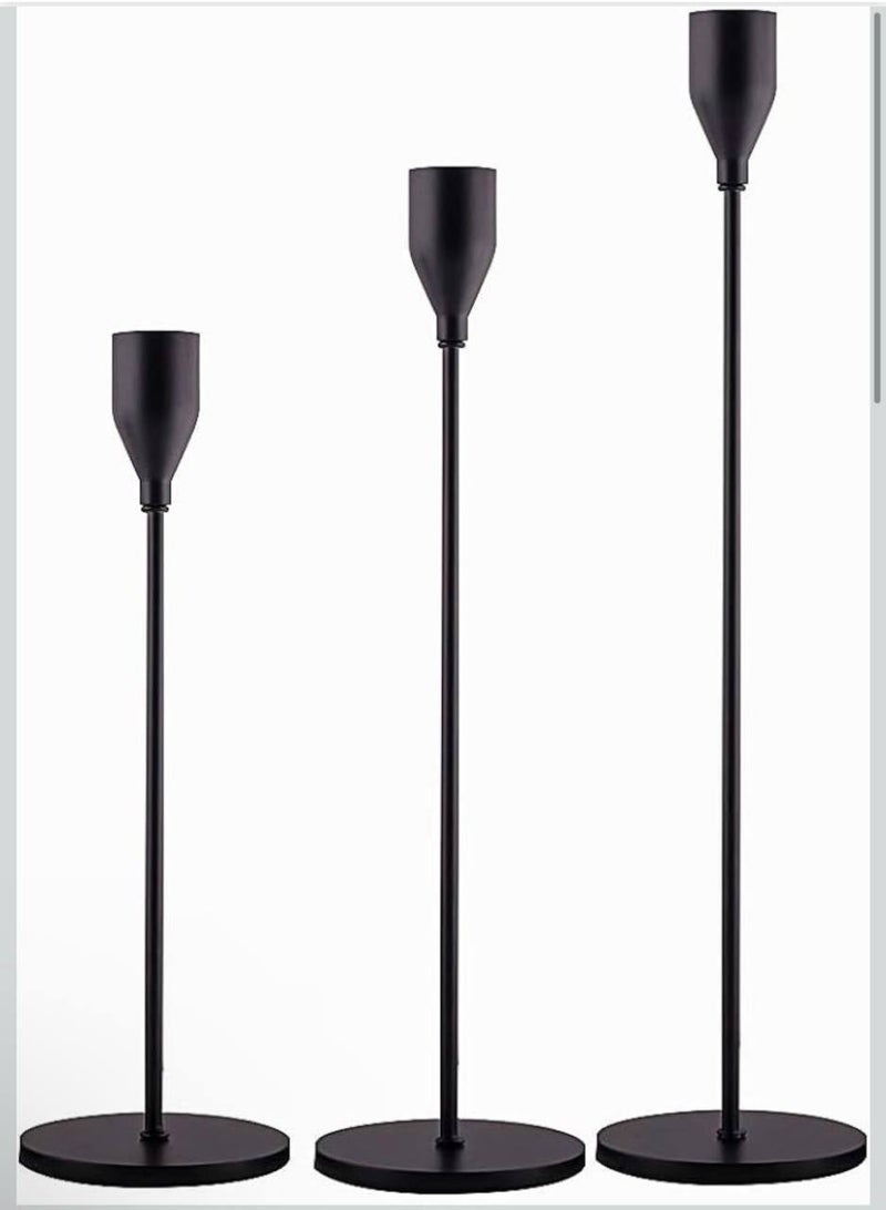 ناما حوامل شموع اسود بتصميم مزخرف وأنيق تناسب الشموع المدببة والشموع السميكة بحجم 1.9 سم وشموع ليد لحفلات الزفاف والعشاء والمناسبات الخاصة مجموعة من 3 قطع (حامل شموع معدني) - Image 1