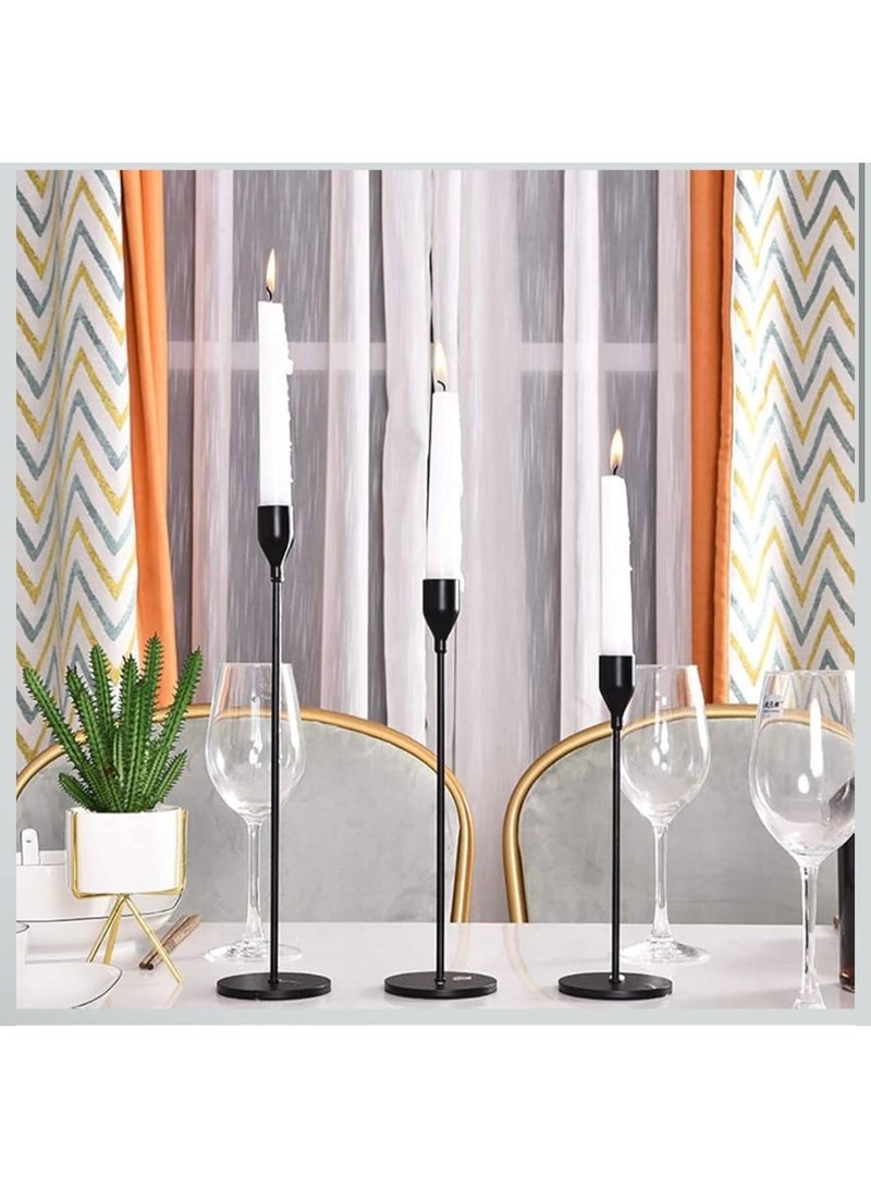 ناما حوامل شموع اسود بتصميم مزخرف وأنيق تناسب الشموع المدببة والشموع السميكة بحجم 1.9 سم وشموع ليد لحفلات الزفاف والعشاء والمناسبات الخاصة مجموعة من 3 قطع (حامل شموع معدني) - Image 2