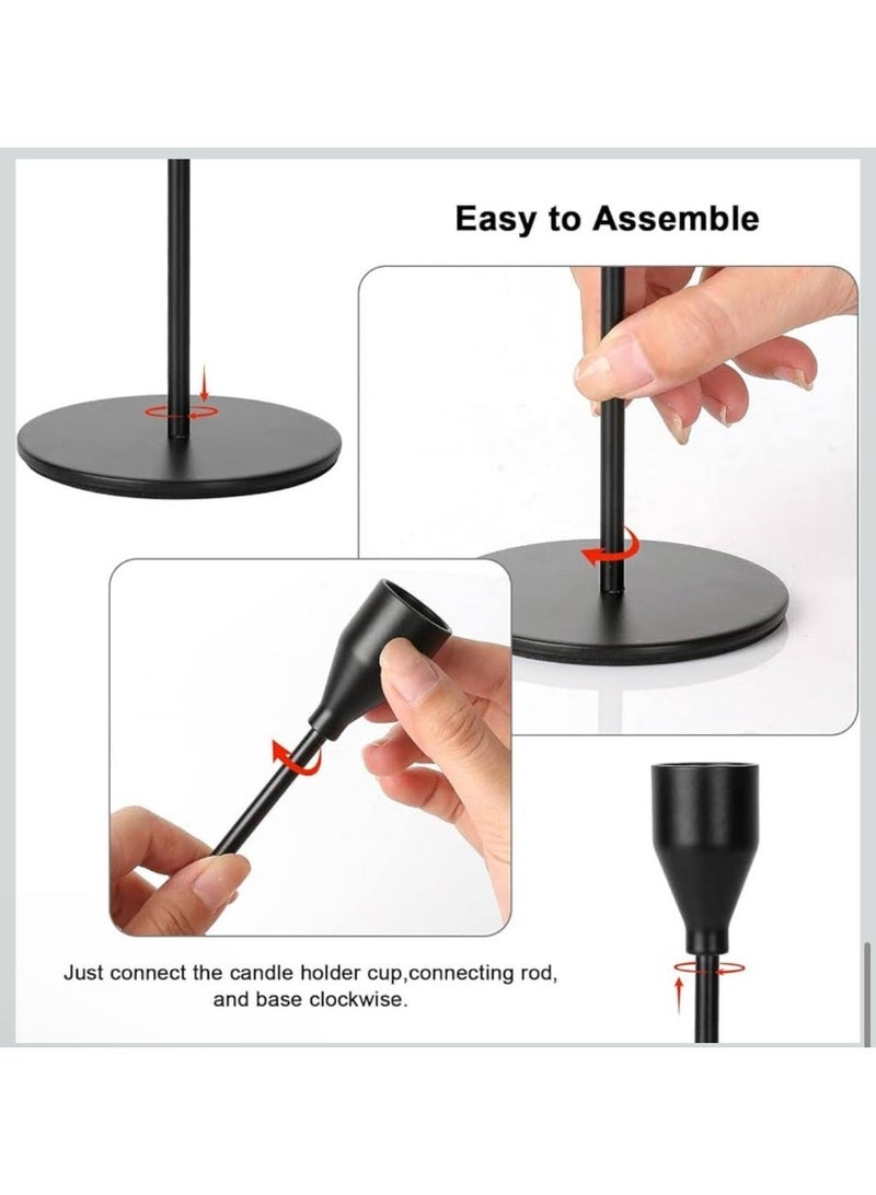 ناما حوامل شموع اسود بتصميم مزخرف وأنيق تناسب الشموع المدببة والشموع السميكة بحجم 1.9 سم وشموع ليد لحفلات الزفاف والعشاء والمناسبات الخاصة مجموعة من 3 قطع (حامل شموع معدني) - Image 3