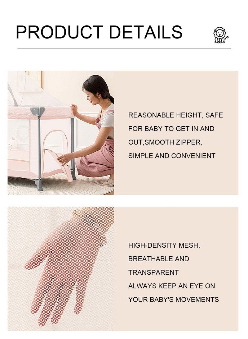 Mababy Portable Baby Playpen for Toddlers - Foldable Baby Crib with Mosquito Net, Breathable Mesh Play Yard, Sturdy Travel Baby Bed for Newborn to 4 Years Old (125x65x72cm) - Image 4