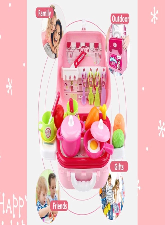 SHIPEASE Portable Suitcase Shape Little Chef Kitchen Cooking Set Pretend Play Toys Dinnerware Play Set with Food Accessories for Kids Boys Girls (Multicolor) - Image 5