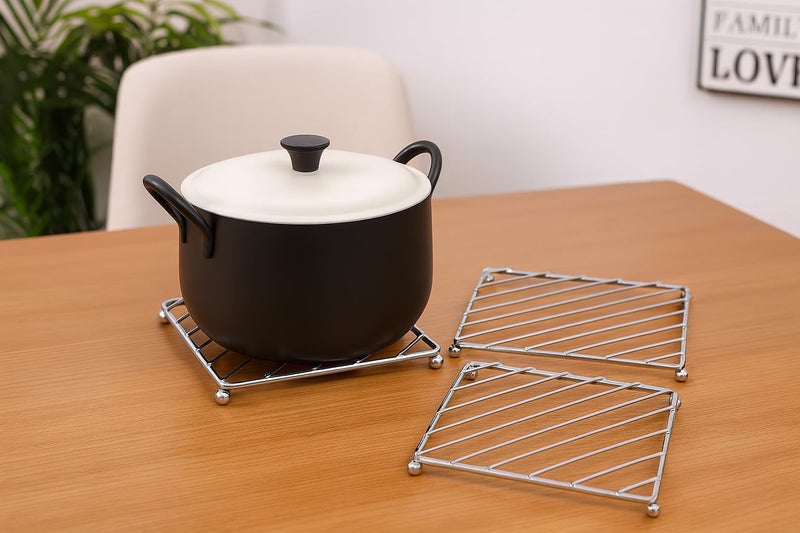 TORO Stainless Steel Trivet for Hot Dishes | 7.2 Inch Heavy Duty Heat Resistant Pot Stand for Kitchen & Dining Table | Cooling Rack Hot Pad for Cookware, Non-Slip Feet, Rustproof (Set of 3) - Image 2