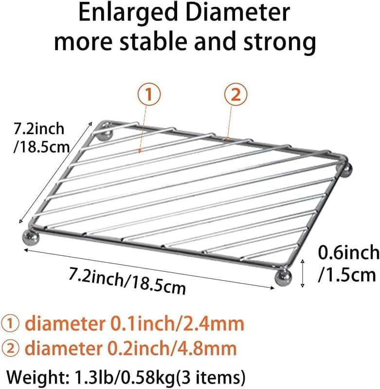 TORO Stainless Steel Trivet for Hot Dishes | 7.2 Inch Heavy Duty Heat Resistant Pot Stand for Kitchen & Dining Table | Cooling Rack Hot Pad for Cookware, Non-Slip Feet, Rustproof (Set of 3) - Image 3