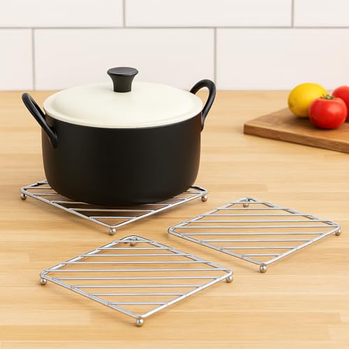 TORO Stainless Steel Trivet for Hot Dishes | 7.2 Inch Heavy Duty Heat Resistant Pot Stand for Kitchen & Dining Table | Cooling Rack Hot Pad for Cookware, Non-Slip Feet, Rustproof (Set of 3) - Image 1