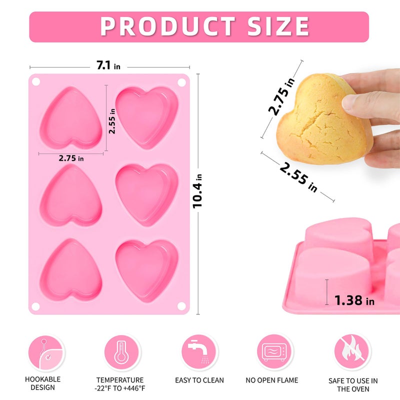 KKDINDAN Heart Shaped Silicone Mold, KKDINDAN Set of 2 Nonstick Soap Mold, For Baking, Chocolate, Cake, Cupcake, Brownies, Jelly, Soap, Candy - Image 2
