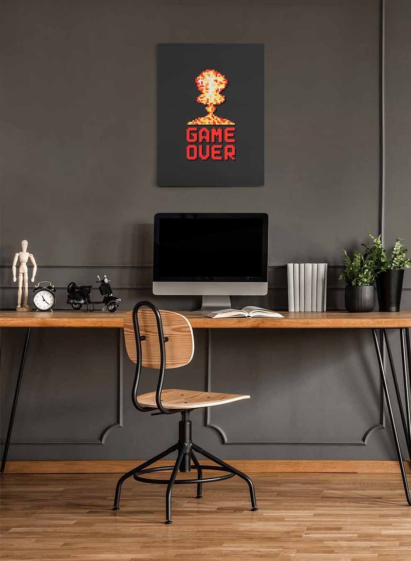 LOWHA Framed Canvas Wall Art Stretched Over Wooden Frame, Pixel Art Explosion Game Over Gaming Painting, For Home, Living Room, Office Decor - Image 1