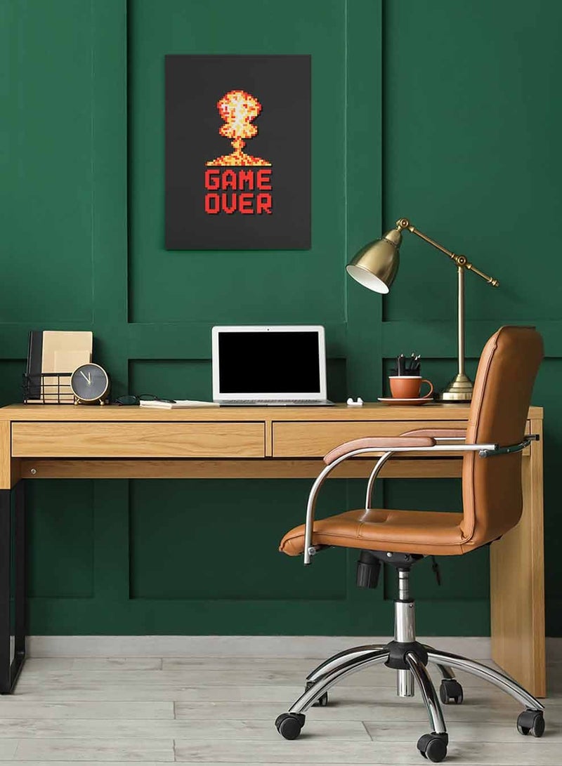 LOWHA Framed Canvas Wall Art Stretched Over Wooden Frame, Pixel Art Explosion Game Over Gaming Painting, For Home, Living Room, Office Decor - Image 3