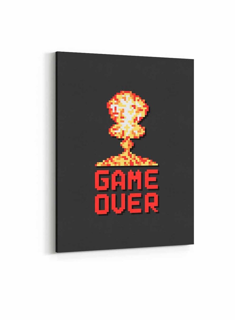 LOWHA Framed Canvas Wall Art Stretched Over Wooden Frame, Pixel Art Explosion Game Over Gaming Painting, For Home, Living Room, Office Decor - Image 4