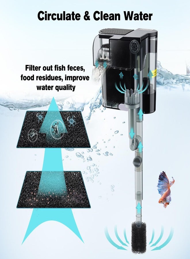 hygger Hang On Back Aquarium Filter, Small Fish Tank Filter Waterfall Filtration System, Adjustable Water Flow with Surface Skimmer, Replaceable Sponge Quiet Hanging Filter for Tank 10~20 Gal - Image 3