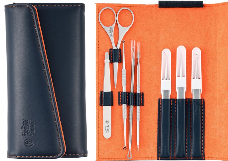 Beauté Secrets Blackhead Remover Tool Set of 8, Whitehead Popping Treatment for Blemish, Zit Removing on Nose, Non-Magnetic Straight & Curved Tip Tweezers for Mobile/Gadget/Laptop & Jewelry Repair - Image 1