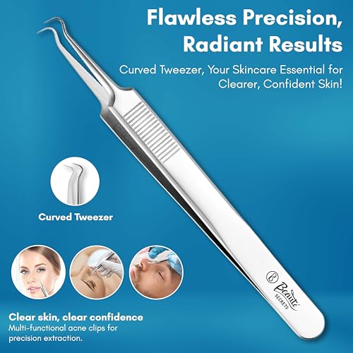 Beauté Secrets Blackhead Remover Tool Set of 8, Whitehead Popping Treatment for Blemish, Zit Removing on Nose, Non-Magnetic Straight & Curved Tip Tweezers for Mobile/Gadget/Laptop & Jewelry Repair - Image 4
