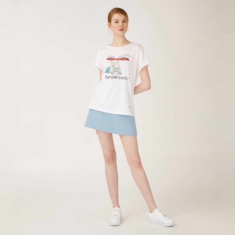 Faces Fashion Addict Women's T-Shirt, Custom Design, White Cotton T-shirt, Size M - Image 3