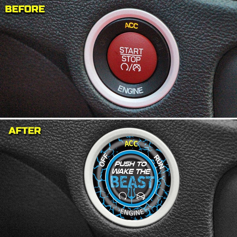 TOOLEPIC TOOLEPIC Car Push Start Button Cover for Dodge Challenger Charger Durango Ram 1500 Accessories 2015-2025- Interior Engine Start Stop Ignition Switch Kit –Push to Wake The Beast Design Custom Fit Blue  - Image 2
