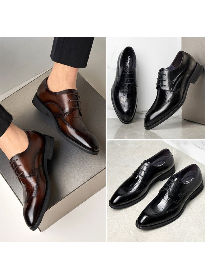 Laorentou Men's Crocodile Pattern Carved Leather Shoes Top Layer Cowhide Business Formal Shoes 522010219 Black 40 - Image 3